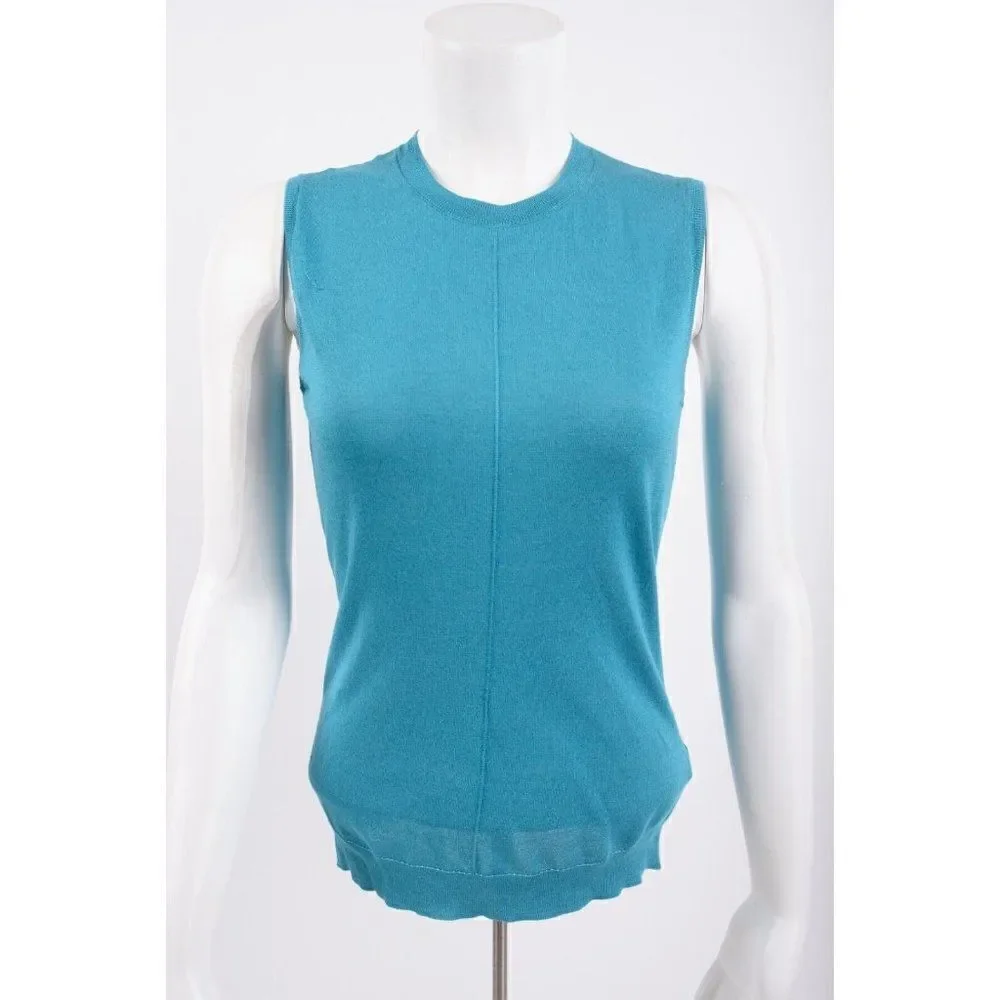 St. John Womens Jersey Knit Shell Tank Sweater XS Turquoise Blue Silk Blend